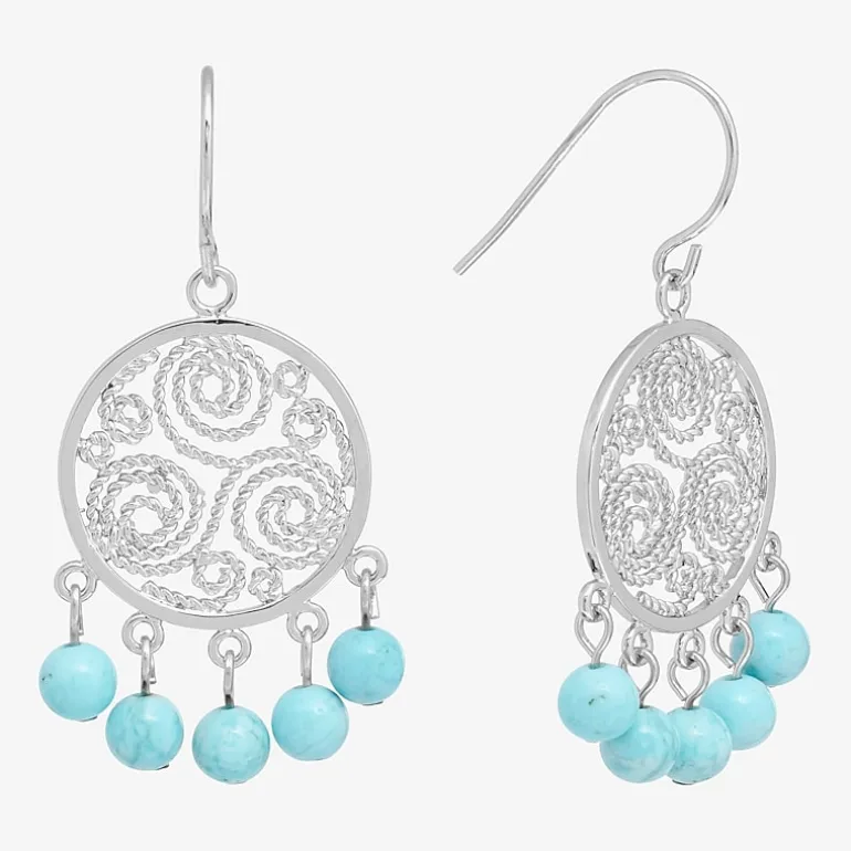 Sparkle Allure Filigree Genuine Stone Beaded Womens Pink Pure Silver Over Brass Drop Earrings