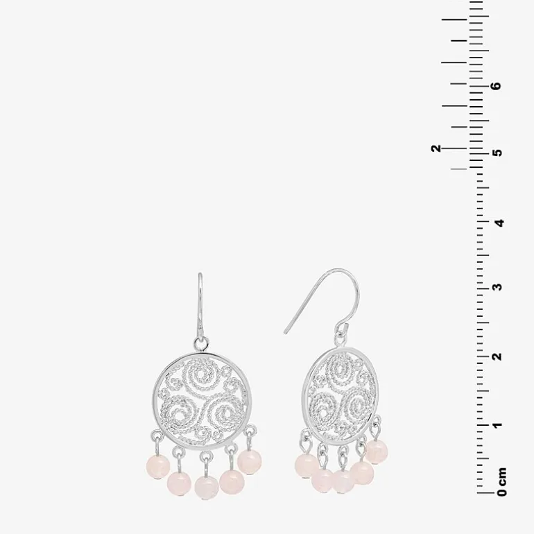 Sparkle Allure Filigree Genuine Stone Beaded Womens Pink Pure Silver Over Brass Drop Earrings