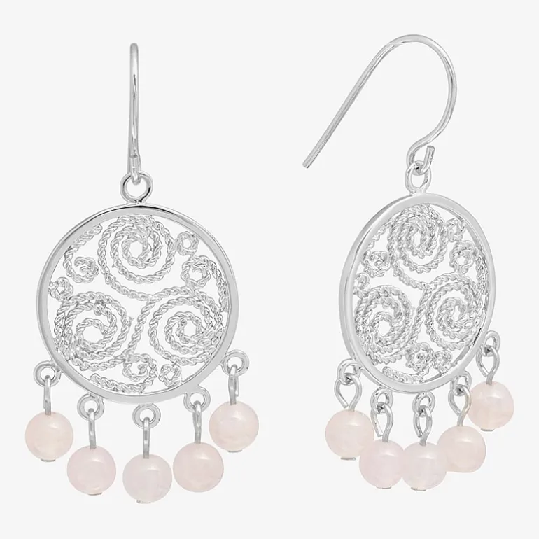 Sparkle Allure Filigree Genuine Stone Beaded Womens Pink Pure Silver Over Brass Drop Earrings