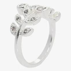 Sparkle Allure Floral Womens 2MM Cubic Zirconia Pure Silver Over Brass Bypass Band