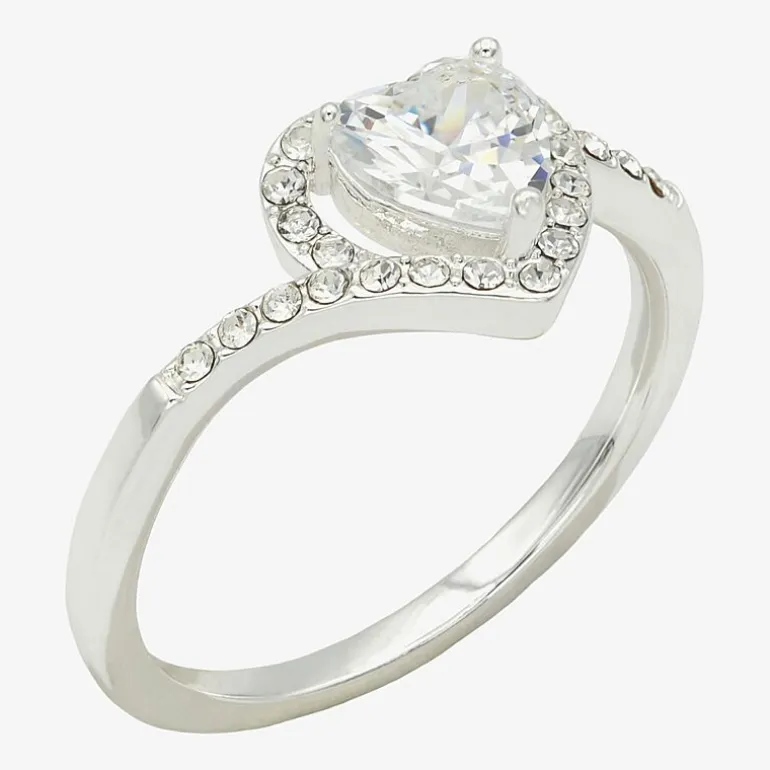 Sparkle Allure Halo Bypass Womens 2MM Cubic Zirconia Pure Silver Over Brass Heart Bypass Band