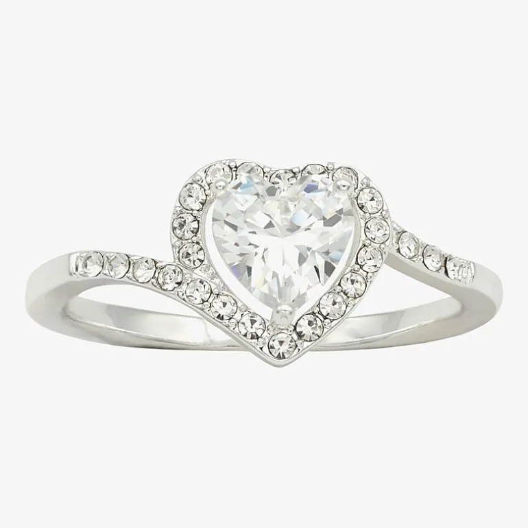 Sparkle Allure Halo Bypass Womens 2MM Cubic Zirconia Pure Silver Over Brass Heart Bypass Band
