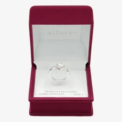 Sparkle Allure Halo Bypass Womens 2MM Cubic Zirconia Pure Silver Over Brass Heart Bypass Band