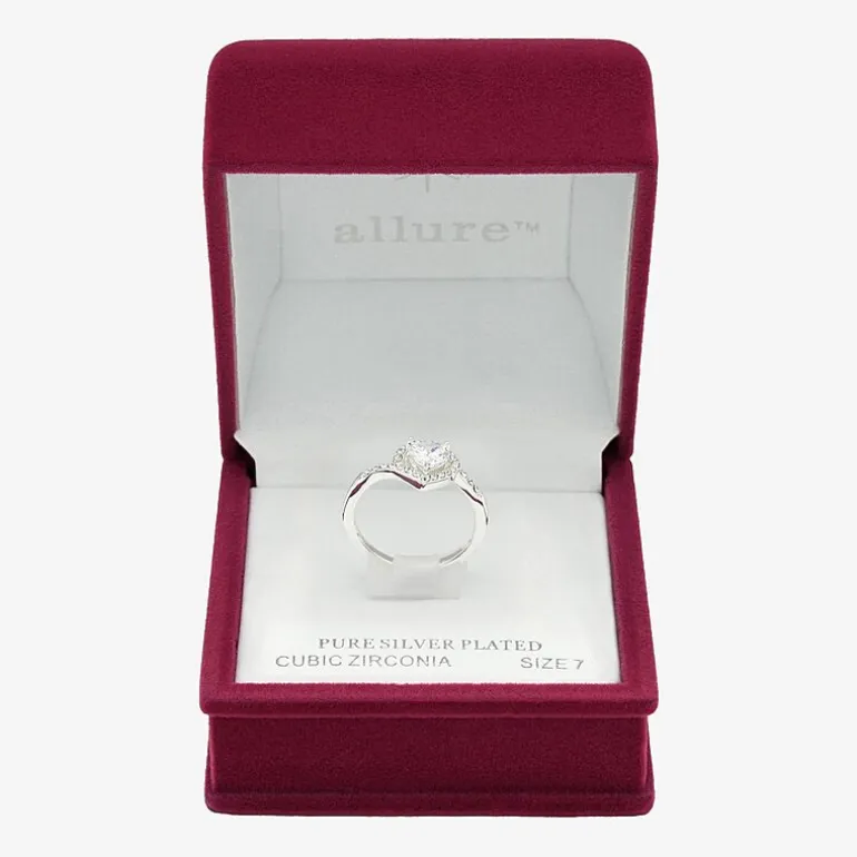 Sparkle Allure Halo Bypass Womens 2MM Cubic Zirconia Pure Silver Over Brass Heart Bypass Band