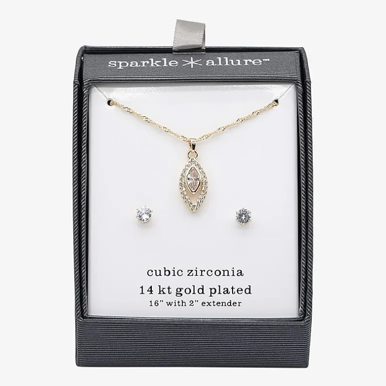 Sparkle Allure Halo Womens Cubic Zirconia 14K Gold Over Brass Marquise 2-pc. Jewelry Set