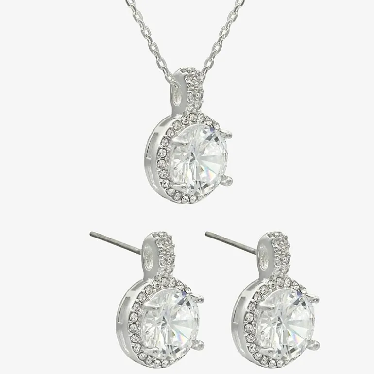 Sparkle Allure Halo Womens Cubic Zirconia Pure Silver Over Brass Round 2-pc. Jewelry Set