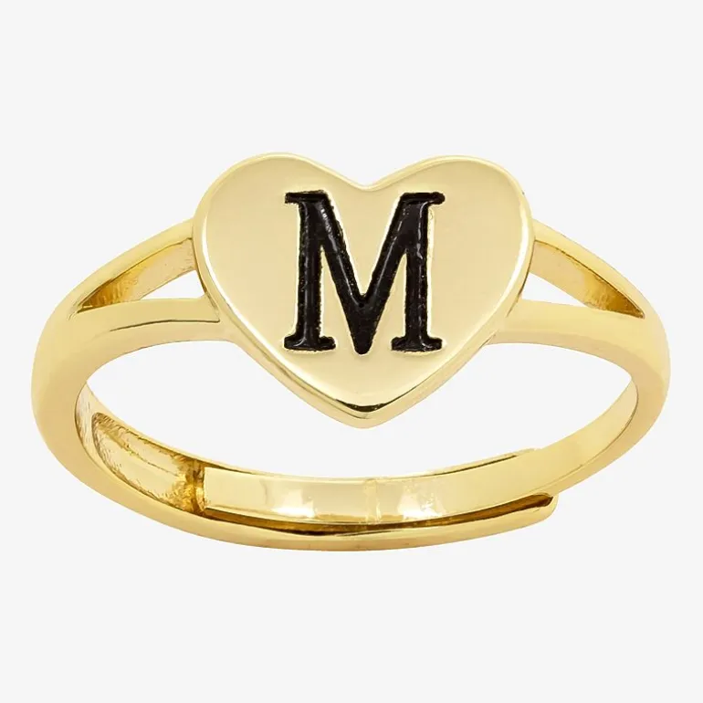 Sparkle Allure Initial Womens 2MM 14K Gold Over Brass Heart Band