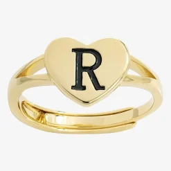 Sparkle Allure Initial Womens 2MM 14K Gold Over Brass Heart Band