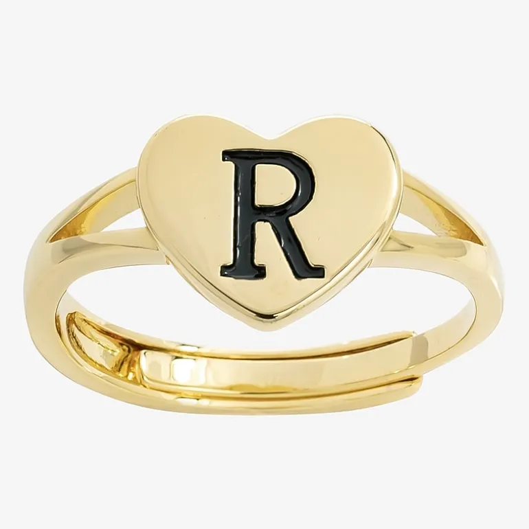 Sparkle Allure Initial Womens 2MM 14K Gold Over Brass Heart Band