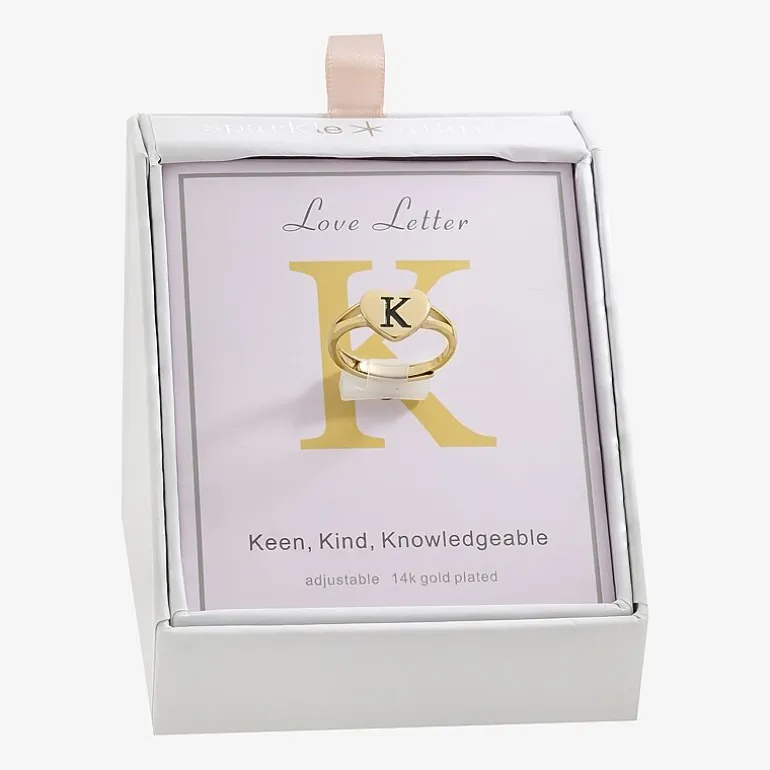 Sparkle Allure Initial Womens 2MM 14K Gold Over Brass Heart Band