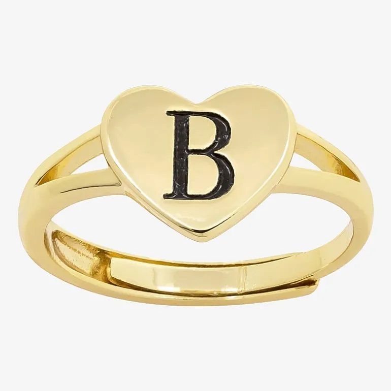 Sparkle Allure Initial Womens 2MM 14K Gold Over Brass Heart Band