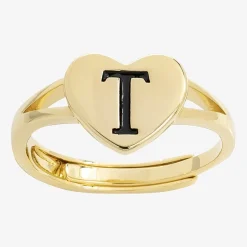 Sparkle Allure Initial Womens 2MM 14K Gold Over Brass Heart Band