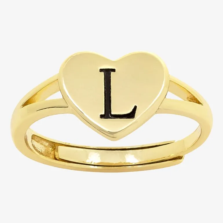 Sparkle Allure Initial Womens 2MM 14K Gold Over Brass Heart Band