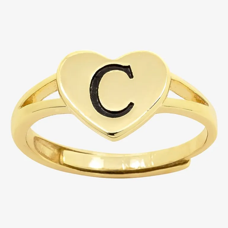 Sparkle Allure Initial Womens 2MM 14K Gold Over Brass Heart Band