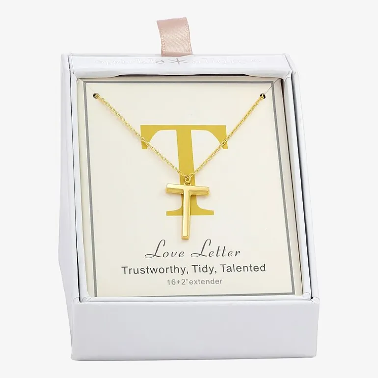 Sparkle Allure Initial Womens 14K Gold Over Brass 16 Inch Pendant Necklace