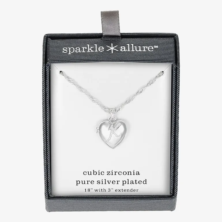 Sparkle Allure Initial Womens Cubic Zirconia Pure Silver Over Brass 18 Inch Locket Necklace