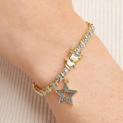 Sparkle Allure 14k Gold Over Bronze Womens Natural Diamond Accent Round Star 7.25 Inch Tennis Bracelet