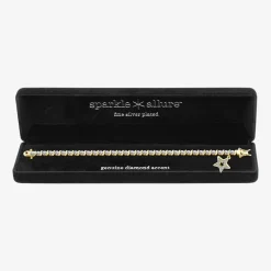 Sparkle Allure 14k Gold Over Bronze Womens Natural Diamond Accent Round Star 7.25 Inch Tennis Bracelet