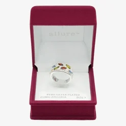 Sparkle Allure Leaf Womens 6.5MM Multi Color Cubic Zirconia Pure Silver Over Brass Marquise Band