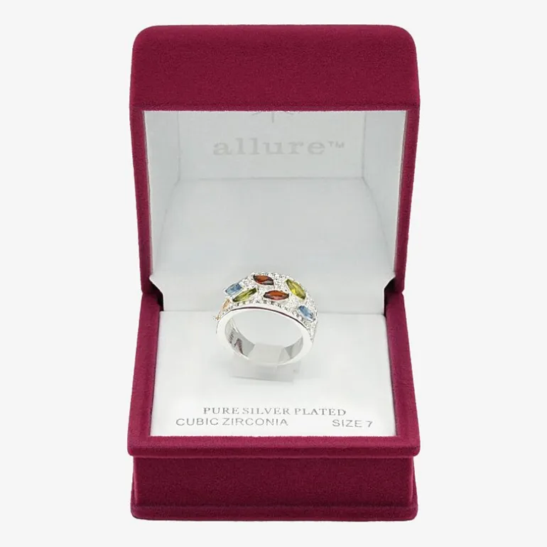 Sparkle Allure Leaf Womens 6.5MM Multi Color Cubic Zirconia Pure Silver Over Brass Marquise Band