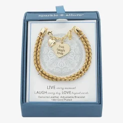 Sparkle Allure Leather Womens Yellow Cubic Zirconia 14K Gold Over Brass Heart Charm Bracelet