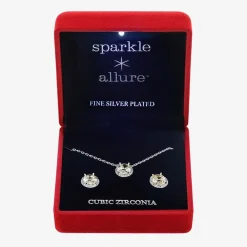 Sparkle Allure Light Up Box Halo Womens Yellow Cubic Zirconia Pure Silver Over Brass Round 2-pc. Jewelry Set