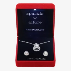 Sparkle Allure Light Up Box Womens Cubic Zirconia Cultured Freshwater Pearl Pure Silver Over Brass 2-pc. Jewelry Set