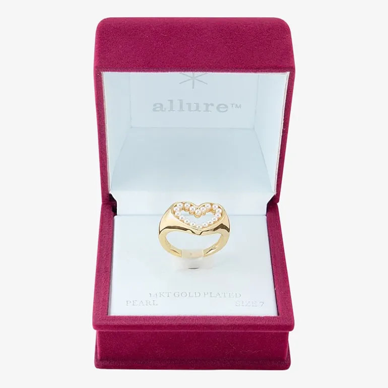Sparkle Allure Open Womens White Simulated Pearl 14K Gold Over Brass Heart Signet Ring