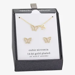 Sparkle Allure Pave Womens Cubic Zirconia 14K Gold Over Brass Butterfly 2-pc. Jewelry Set