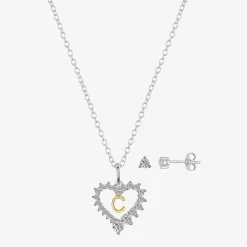 Sparkle Allure Pendant Necklace & Stud Earring Womens Cubic Zirconia Pure Silver Over Brass Heart 2-pc. Jewelry Set