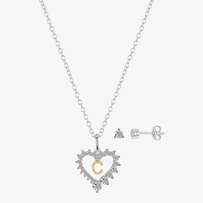 Sparkle Allure Pendant Necklace & Stud Earring Womens Cubic Zirconia Pure Silver Over Brass Heart 2-pc. Jewelry Set