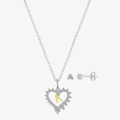 Sparkle Allure Pendant Necklace & Stud Earring Womens Cubic Zirconia Pure Silver Over Brass Heart 2-pc. Jewelry Set