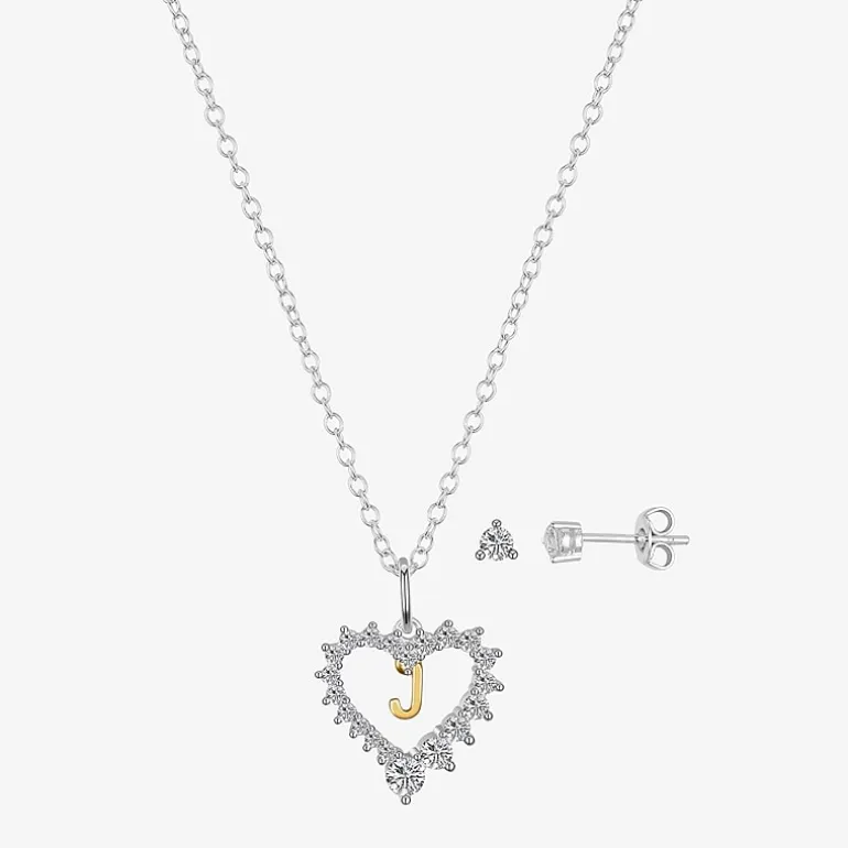 Sparkle Allure Pendant Necklace & Stud Earring Womens Cubic Zirconia Pure Silver Over Brass Heart 2-pc. Jewelry Set