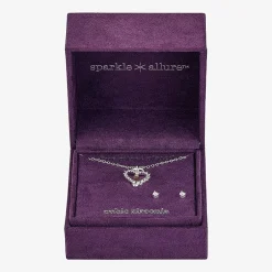 Sparkle Allure Pendant Necklace & Stud Earring Womens Cubic Zirconia Pure Silver Over Brass Heart 2-pc. Jewelry Set