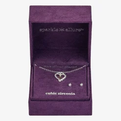 Sparkle Allure Pendant Necklace & Stud Earring Womens Cubic Zirconia Pure Silver Over Brass Heart 2-pc. Jewelry Set