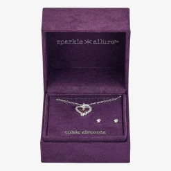 Sparkle Allure Pendant Necklace & Stud Earring Womens Cubic Zirconia Pure Silver Over Brass Heart 2-pc. Jewelry Set