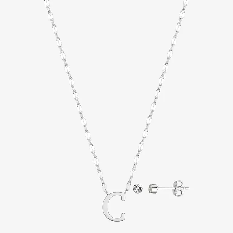 Sparkle Allure Pendant Necklace & Stud Earring Womens Pure Silver Over Brass 2-pc. Jewelry Set