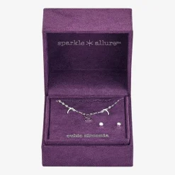 Sparkle Allure Pendant Necklace & Stud Earring Womens Pure Silver Over Brass 2-pc. Jewelry Set