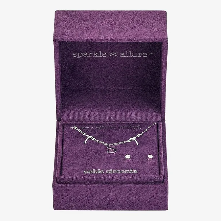 Sparkle Allure Pendant Necklace & Stud Earring Womens Pure Silver Over Brass 2-pc. Jewelry Set