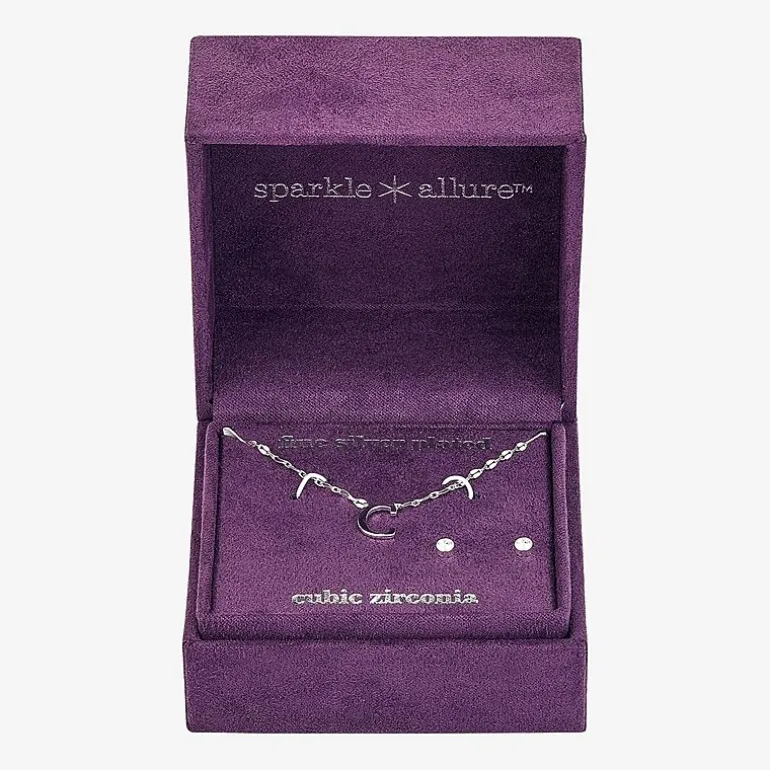 Sparkle Allure Pendant Necklace & Stud Earring Womens Pure Silver Over Brass 2-pc. Jewelry Set