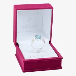 Sparkle Allure Side Stone Womens Blue Crystal Pure Silver Over Brass Side Stone Cocktail Ring