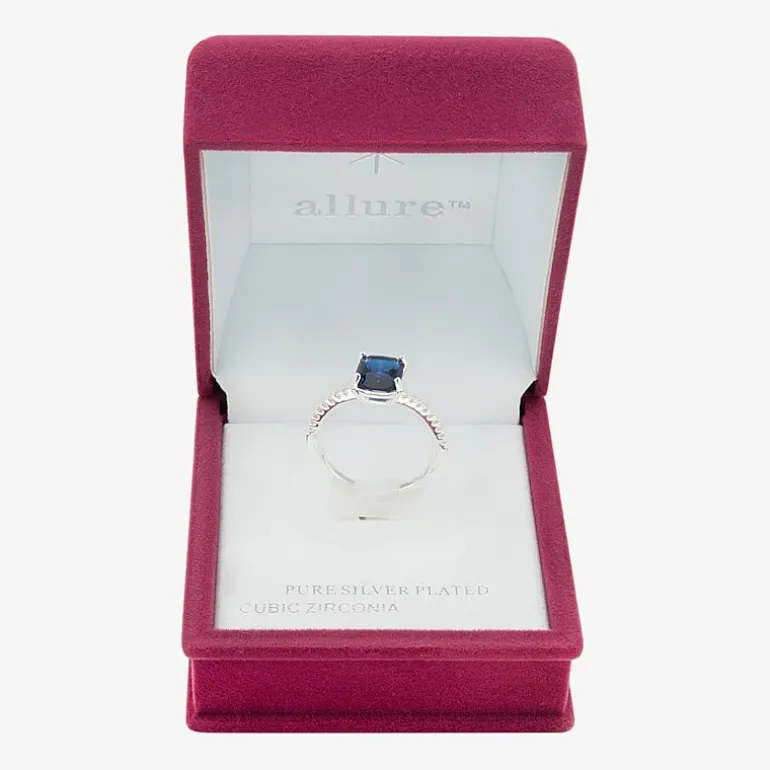 Sparkle Allure Solitaire Womens Blue Crystal Pure Silver Over Brass Oval Cocktail Ring