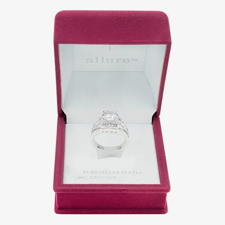 Sparkle Allure Split Shank Womens Cubic Zirconia Pure Silver Over Brass Round Engagement Ring