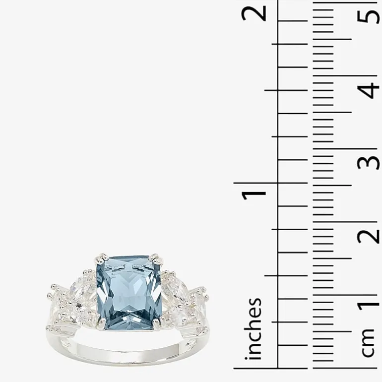 Sparkle Allure Split Shank Womens Blue Crystal Pure Silver Over Brass Cocktail Ring