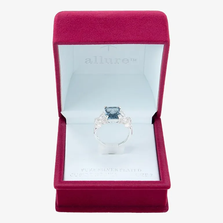 Sparkle Allure Split Shank Womens Blue Crystal Pure Silver Over Brass Cocktail Ring