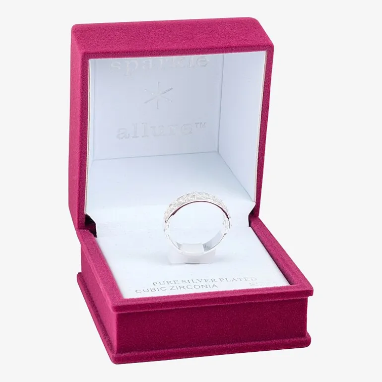 Sparkle Allure Station Womens 4.5MM Cubic Zirconia Pure Silver Over Brass Band