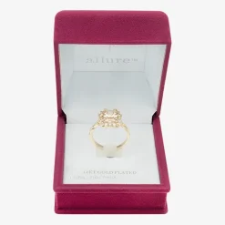 Sparkle Allure Twisted Womens Champagne Cubic Zirconia 14K Gold Over Brass Halo Cocktail Ring