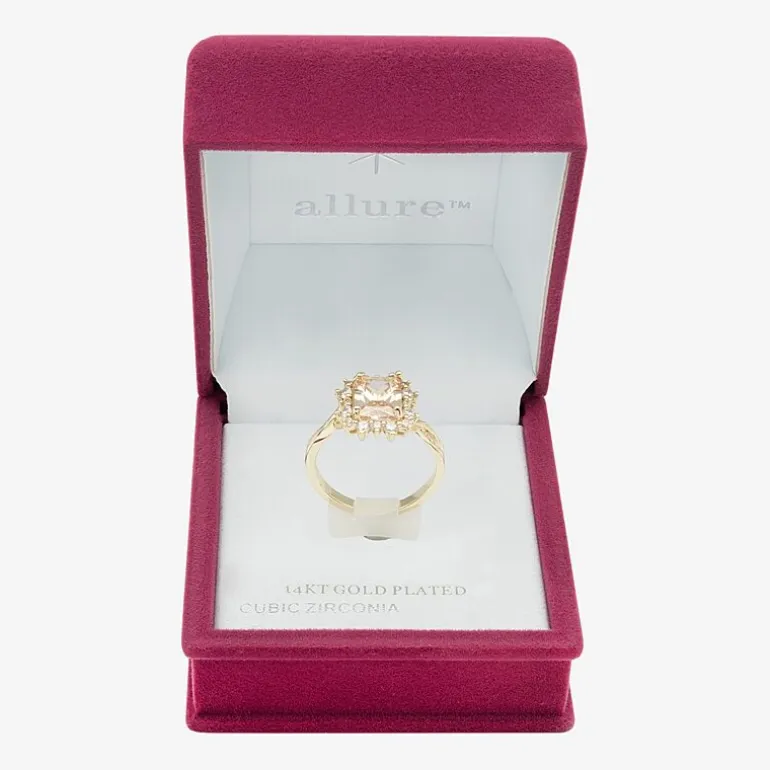 Sparkle Allure Twisted Womens Champagne Cubic Zirconia 14K Gold Over Brass Halo Cocktail Ring