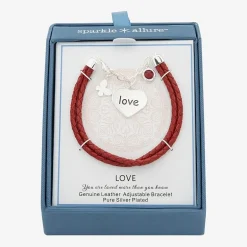 Sparkle Allure White Leather Love Womens Cubic Zirconia Pure Silver Over Brass Butterfly Heart Charm Bracelet