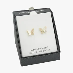 Sparkle Allure White Mother Of Pearl Cultured Freshwater Pearl 14K Gold Over Brass 11mm Butterfly Stud Earrings